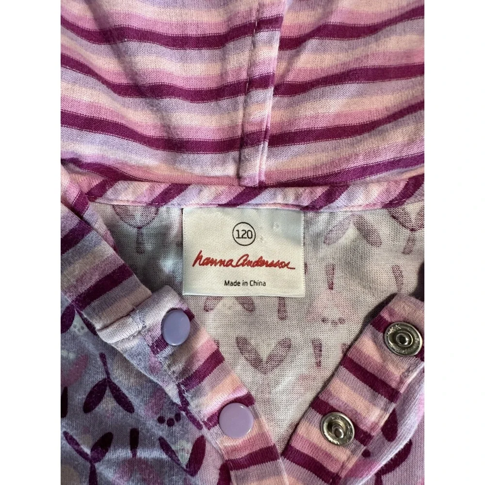 Hanna Andersson Kids Hoodie Dress‎ Pink Striped Short Sleeves Button 6-7YO 120cm